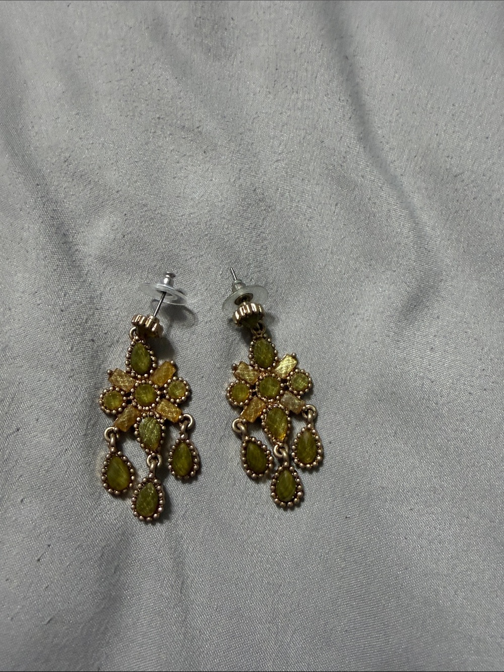Gold-Tone Green Teardrop Chandelier Earrings